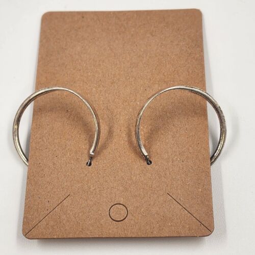 2 Pair Silver Tone Hoop Earrings Paisley Etched & Flat Round Lever Back