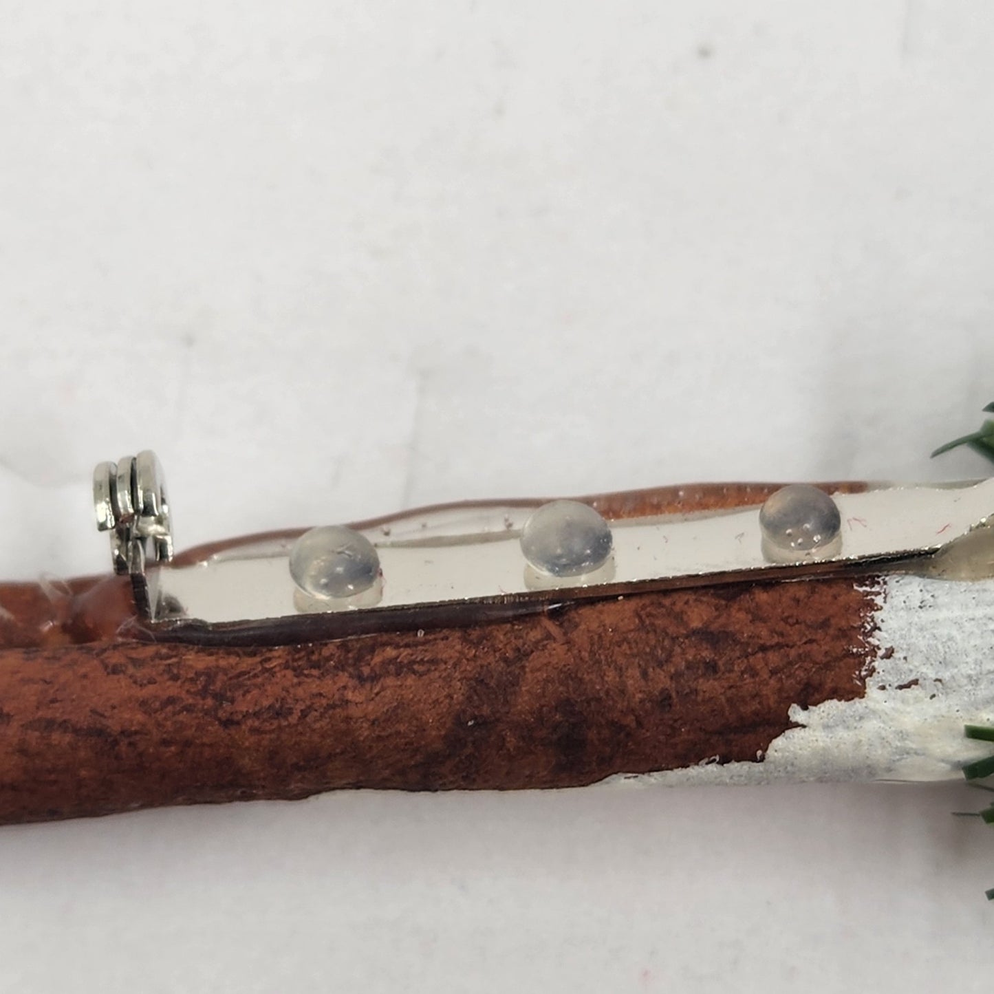 Santa Claus Cinnamon Stick Brooch Lapel Pin Hand Painted 2.75" Christmas Jewelry