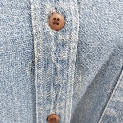 Hunt Club Denim Shirt L Women's Floral Embroidered Pocket Long Sleeve Cotton
