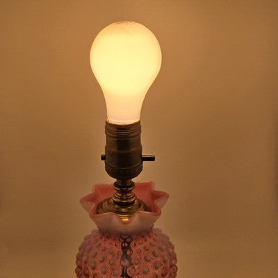 Table Lamp 9" Fenton Cranberry Opalescent Hobnail Ruffled Brass Base NO SHADE