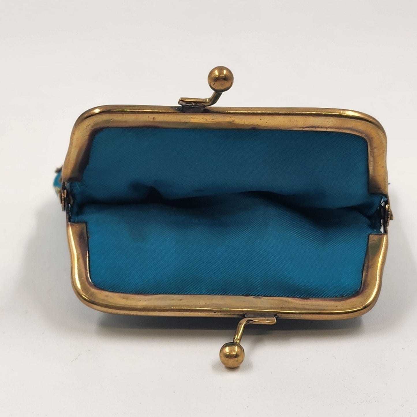 Indian Coin Purse Brass Clasp Outline Stitch Sequins and Glass Beads Vintage 4"w