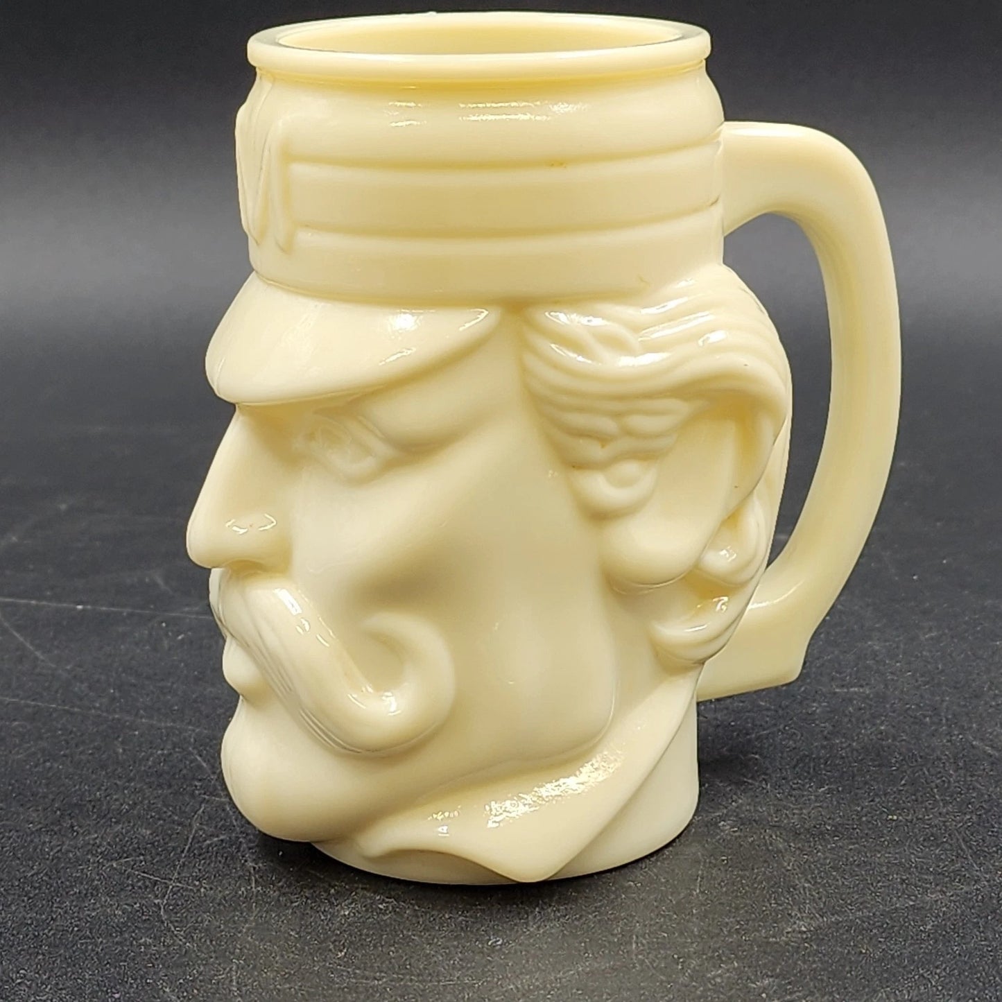 Avon Casey At The Bat Mustache Man Shaving Stein Custard Milk Glass Mug Vintage