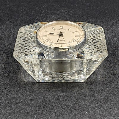 Linden Crystal Quartz Desk Clock Tabletop Crystal Clear Glass 4" West Germany