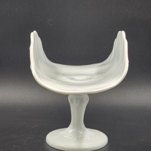 Indiana Teardrop Pattern White Milk Glass Vintage Footed Banana Fruit Bowl 11"L