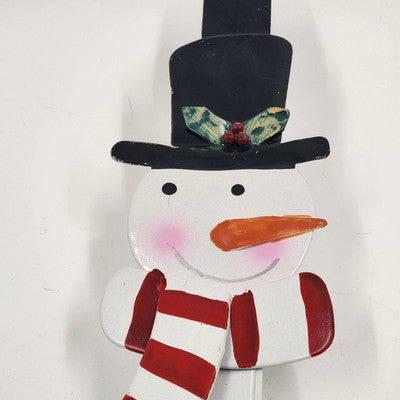 Snowman Over The Door Wreath Hanger Holder Metal 15"x2" Christmas Holiday Theme