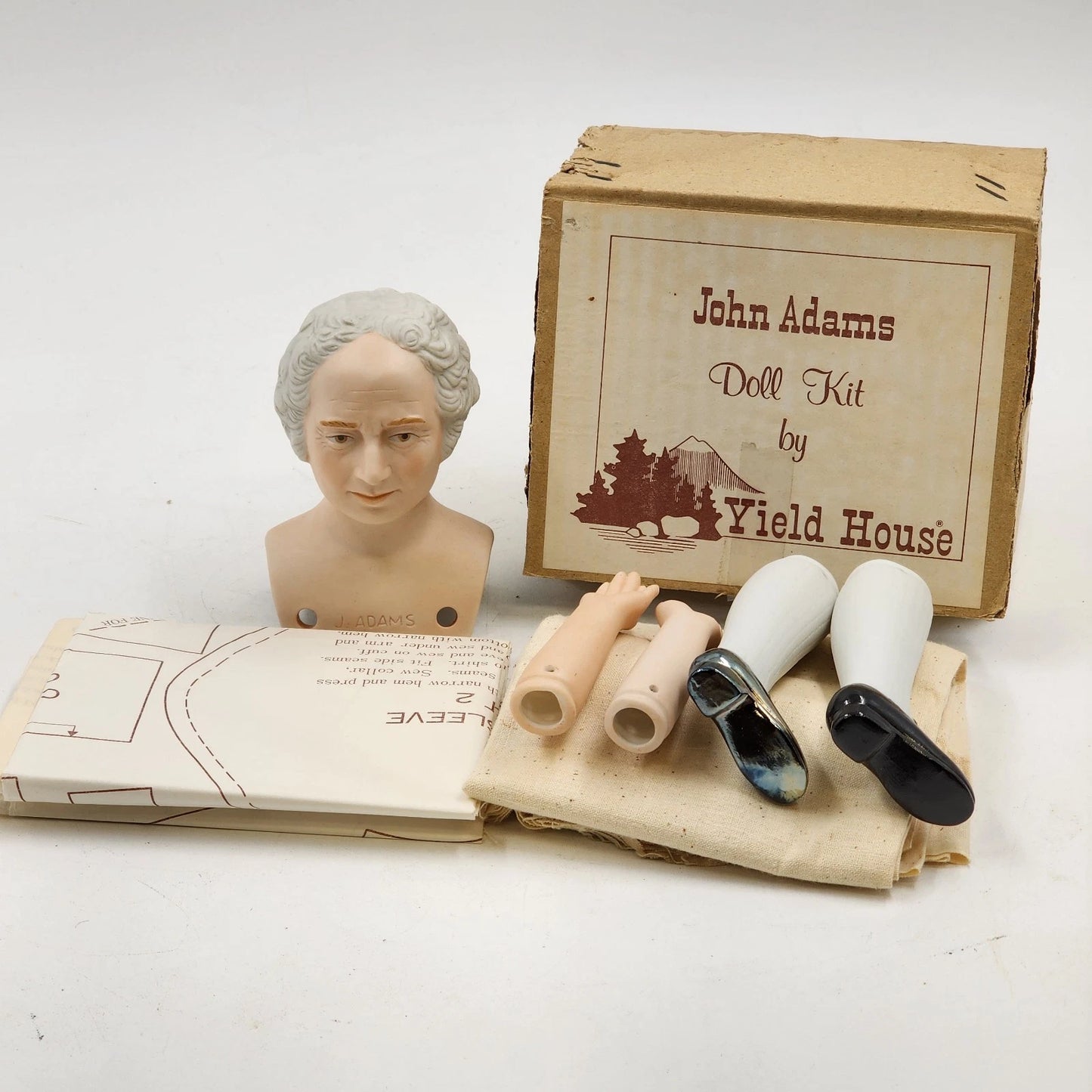 John Adams Doll Kit by Yield House w Head Arms Legs Fabric Pattern Complete