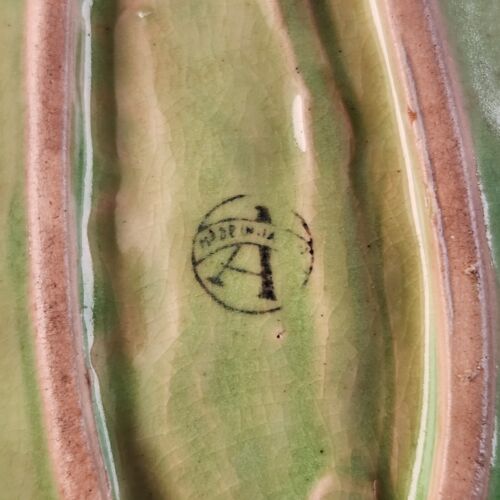 Green Leaf Trinket Nut or Candy Dish 9" Long by 4.5" Wide Crazed Made in Japan