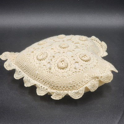 Pillow Heart Shaped Crocheted Cream Ivory Rustic Cushion Removable 12” X 14” 70s