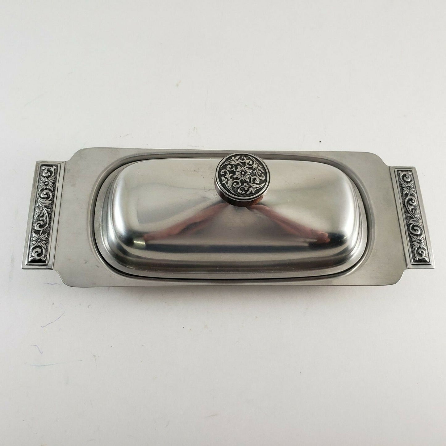 International Decorator 18-8 Stainless Set Vintage Covered Butter Dish Relish