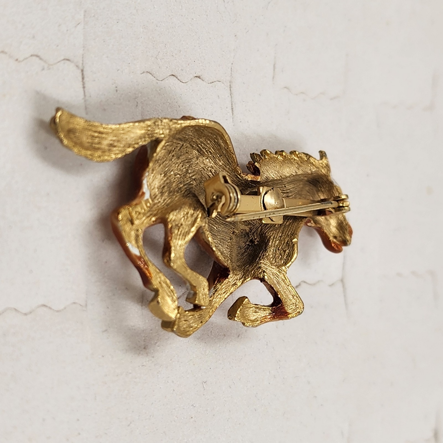 Galloping Brown Horse Mustang Brooch Pin Gold Tone Decorative 2.5"