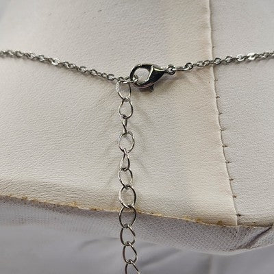 Silver Tone Chain w White Gold Plated Austrian Blue Teardrop Stone Necklace 10"