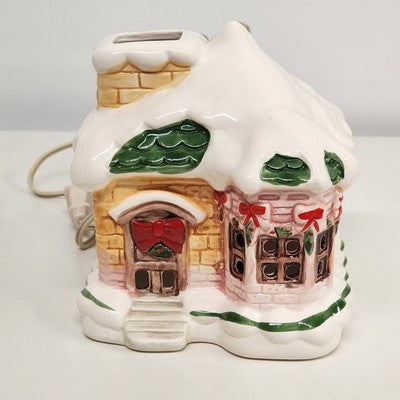 Christmas Snow House Village 6.5" Ceramic Switch Control Light-Up Lamp Tabletop