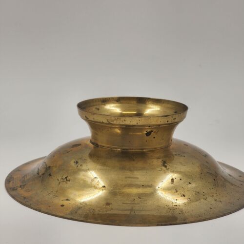 Brass Bowl Pedestal Footed with Floral Pattern 7" Across Asian Red and Pink