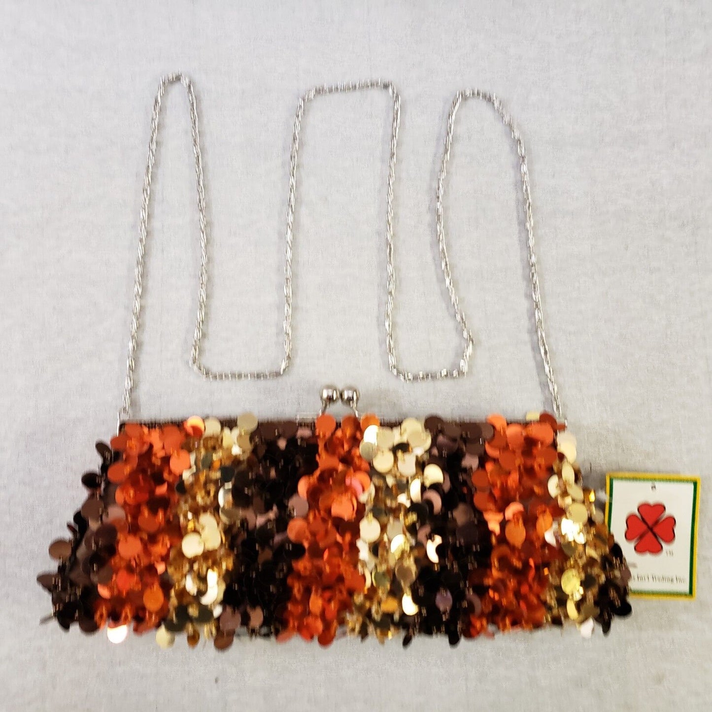 Cocos Intl Beaded Sequin Evening Clutch Purse Bronze Brown Gold Orange NWT