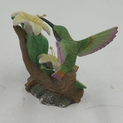 Hand-Painted Porcelain Hummingbird & Lily Figurine Decorative Collectible 2.75”