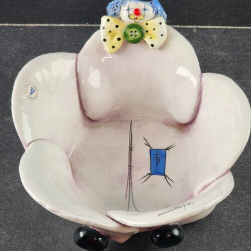 Clown Flower Shaped Bowl Signed Hand Painted Zampiva Rare Italian Art Pottery