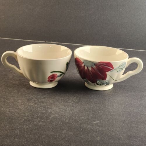 2 Blue Ridge Southern Potteries Tea Cup Hand Painted Allegro Design Vintage