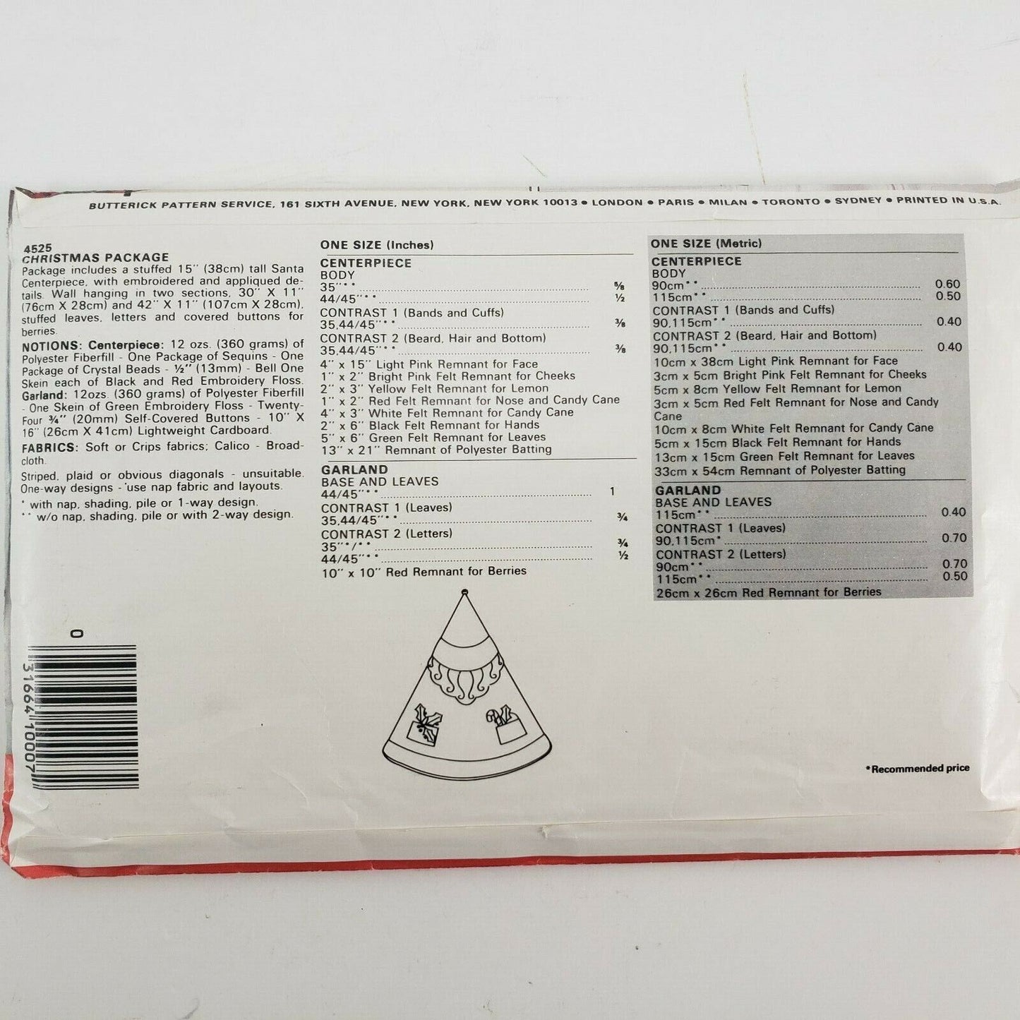 Butterick 4525 Sewing Patterns Uncut Christmas Holidays Wall Hanging & Centerpiece