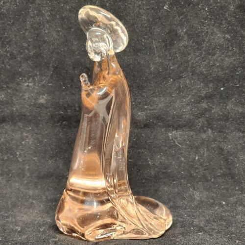 ICET Murano Pink Virgin Mary Madonna Kneeling Glass Figurine Handblown 4.5" Tall