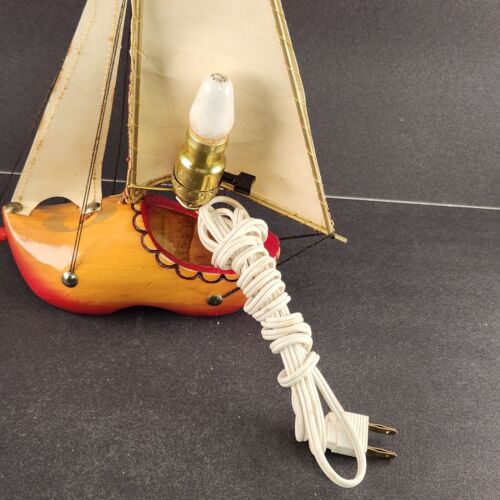 Sailing Wooden Shoe Night Light Clog Windmill Image on the Sail Holland Vintage