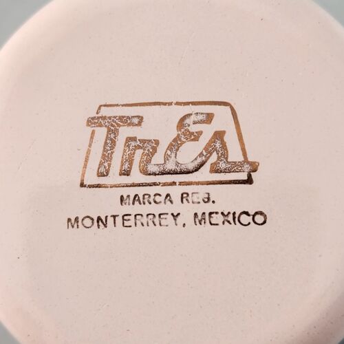 TrEs Enamel Tin Cup Small Mug Vintage Monterrey Mexico Flowers White w Blue Trim