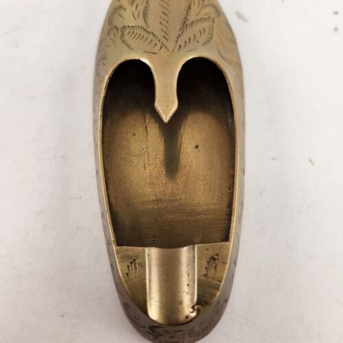 Brass India Shoe Asian Slipper Ashtray Vintage Etched Engraved NOS Unused 5.5" L