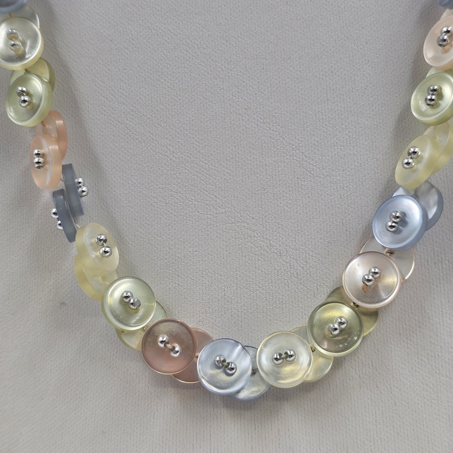 Multicolor Shiny Infinity Plastic Button Beaded with Silver Tone Bead Necklace