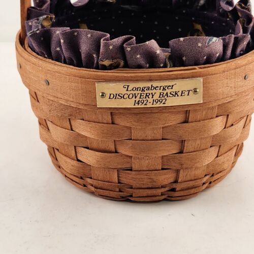Longaberger 1991 Discovery Basket with Sailboat Fabric Liner and Fixed Handle