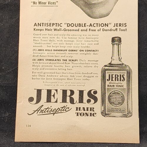 Jeris Antiseptic Hair Tonic Double Action w Dana Andrews 1948 Vintage Print Ad