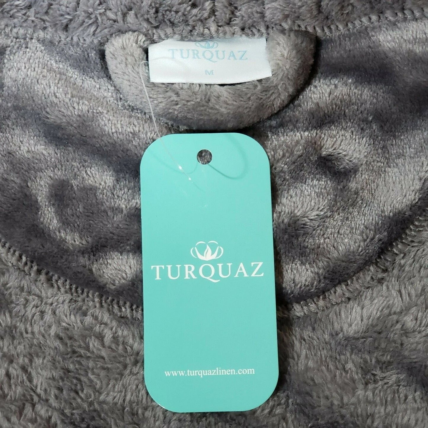 Women’s Fleece Bathrobe Turquaz Plush Soft Warm Gray Size Medium Waffle Trim NWT