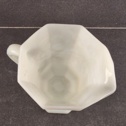 Anchor Hocking Milk Glass White Pitcher Grape Leaf Pattern Octagon Base 6.5" H