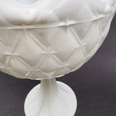 Indiana Milk Glass Pedestal Bowl 7"d x 9" Duette Pattern Quilted Ruffled