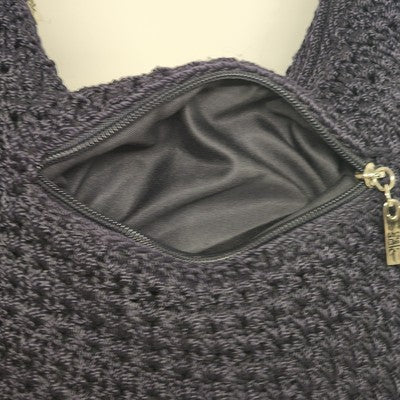The Sak Navy Blue Striped Crocheted Boho Shoulder Hand Bag Purse Zipper 10"x13"