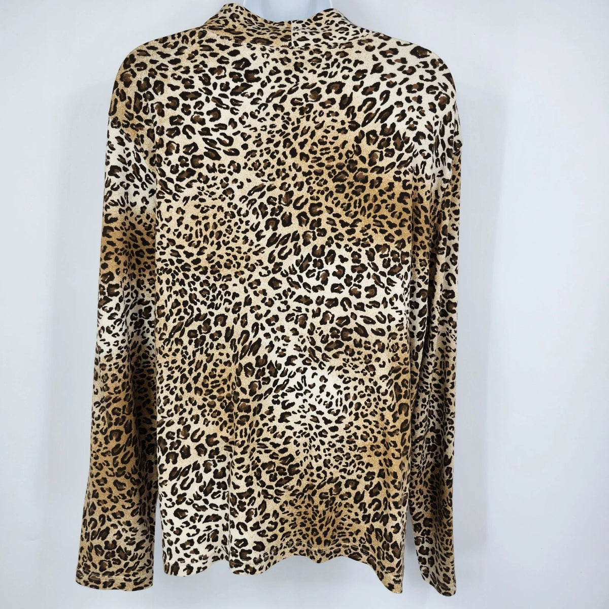 Studio Works Cheetah Print Turtleneck Sweater Women's Large Cotton Long Sleeve