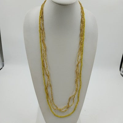 Lot of 3 Yellow Gold Tone Glass and Acrylic Beaded Necklaces Small Round 17"
