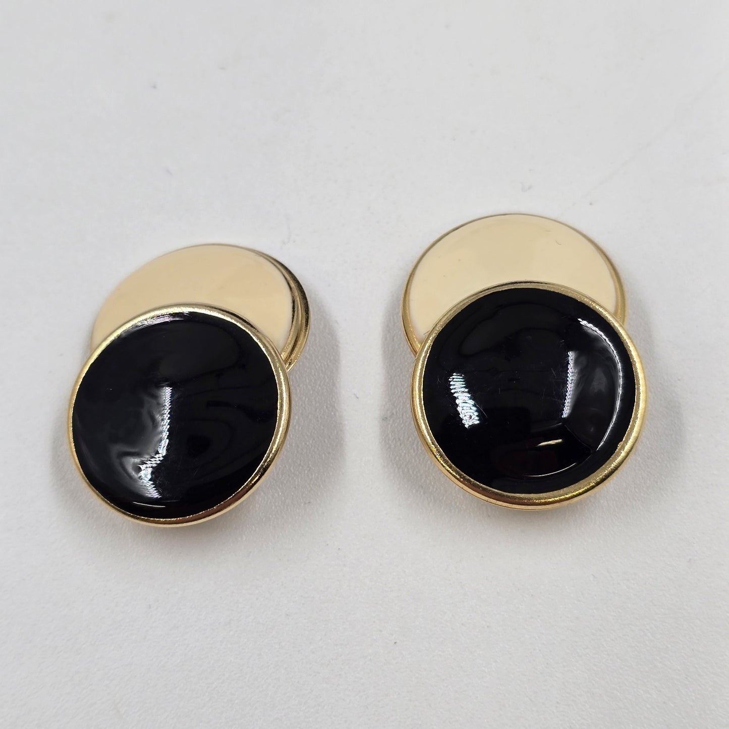 Clip On Women's Earrings Round Yellow Gold Black Onyx Ball Post Disc Stud 1.25"