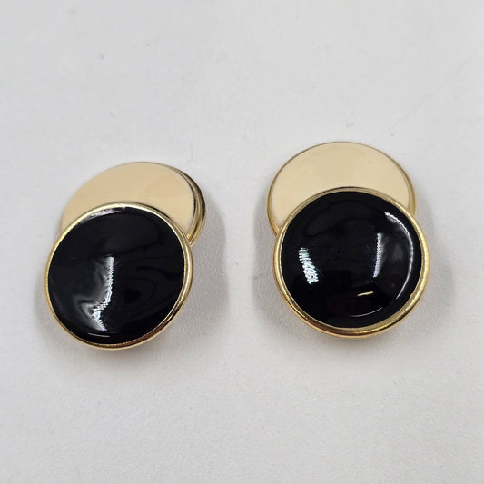 Clip On Women's Earrings Round Yellow Gold Black Onyx Ball Post Disc Stud 1.25"