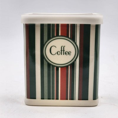 California Pantry Coffee Canister Jar 5.25 "Green Red Striped Festive 2005 w Lid