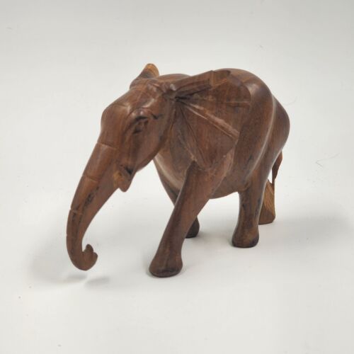 Solid Hardwood Elephant 3.5"h Walking Position Natural Smooth Missing Tusks