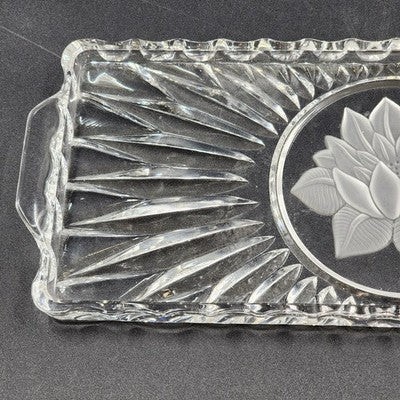 Stollen Platte Crystal Cake Plate Tray German Christmas Floral w Handles 14.25"