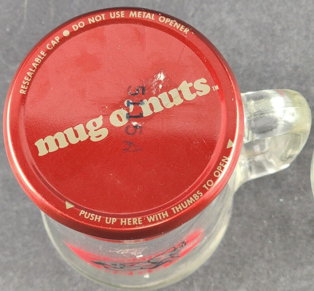 2 Cincinnati Reds Glass Stein MLB Mr Redleg Planters Peanuts Lids 1980s Vintage