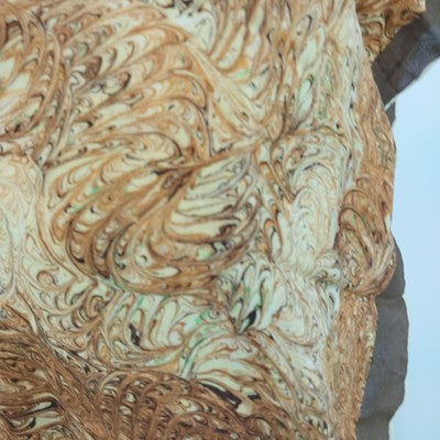 Marbled Brown Beige Scarf 26"x30" Silk Blend Dark Brown Border VTG Accessory