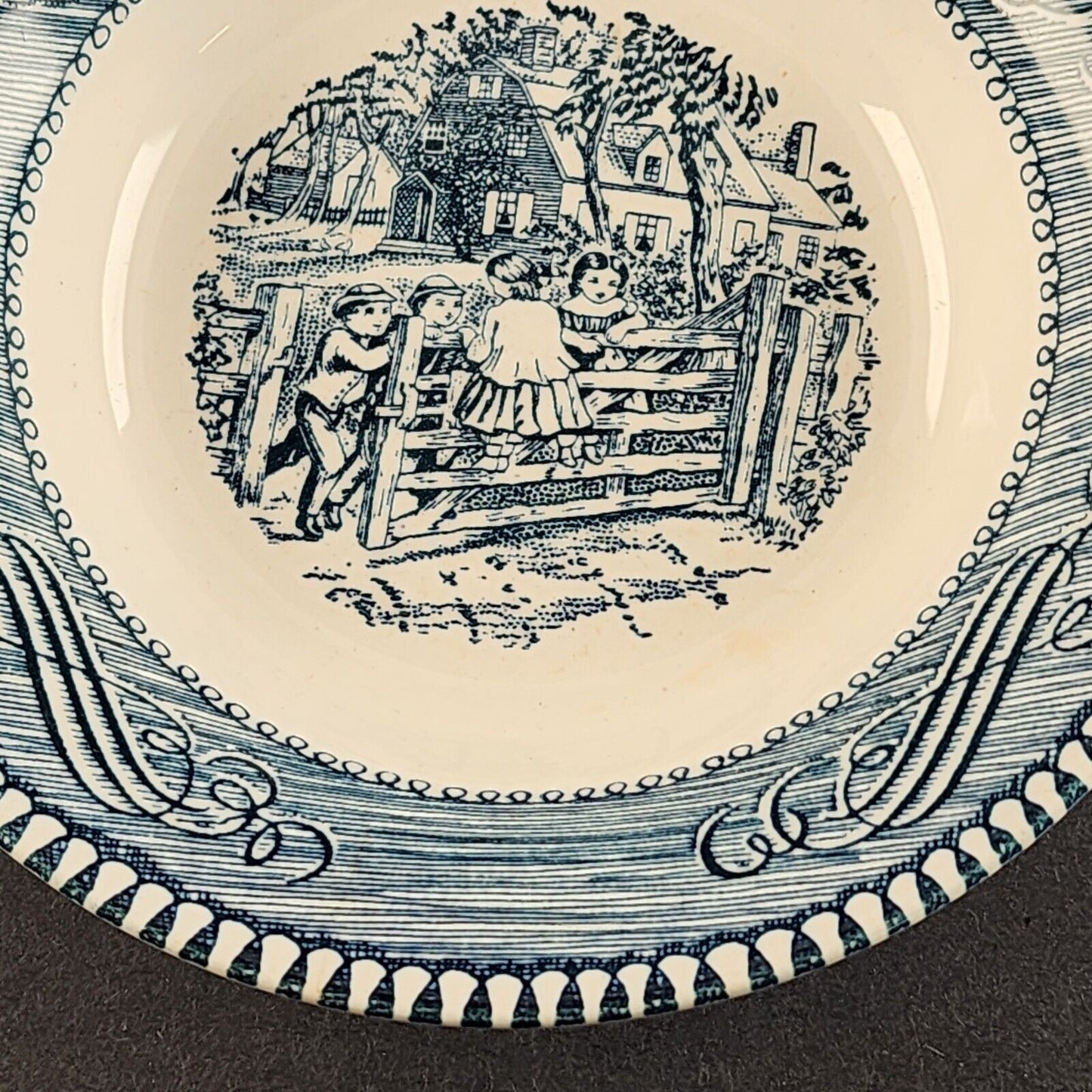 Currier and Ives Blue 5¾" Fruit Dessert Bowl by Royal Old Farm Gate Image USA
