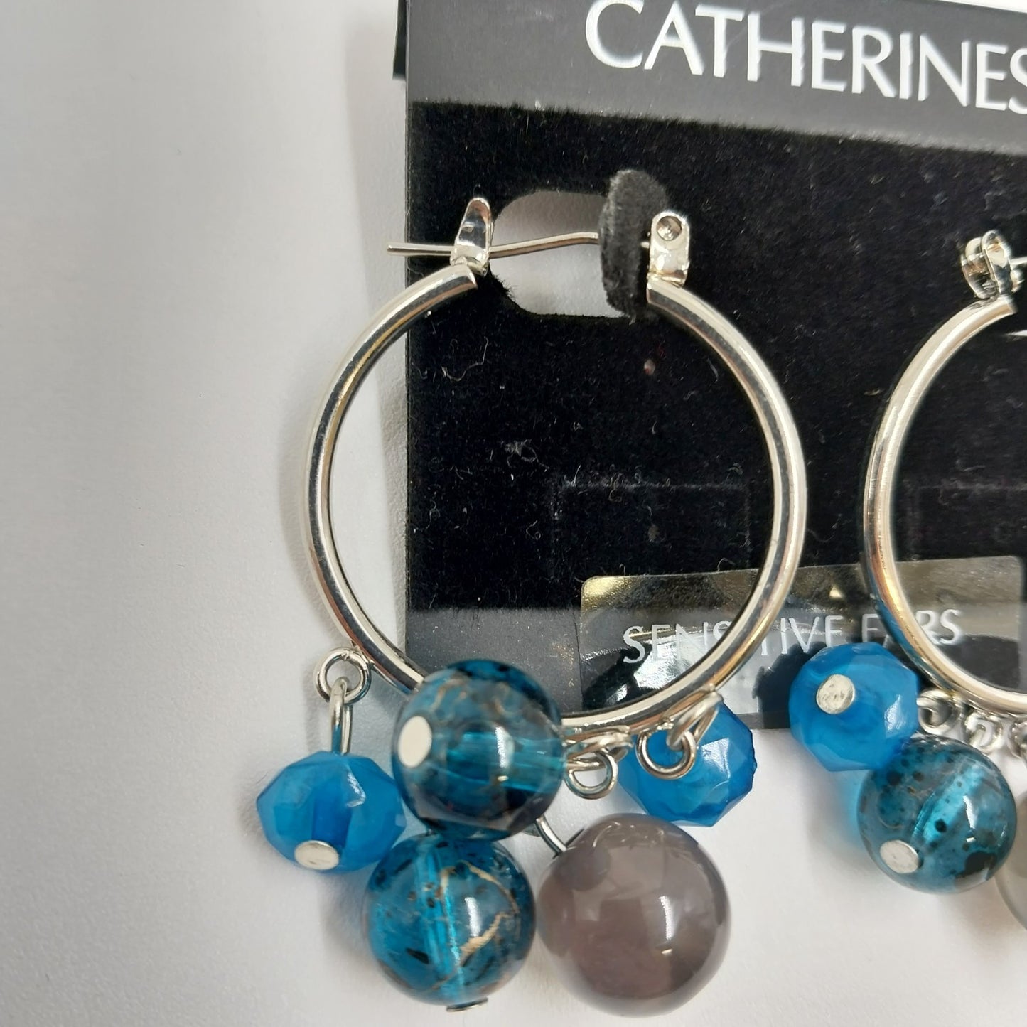 Catherines Silver Tone Blue Gray Dangle Bead Hook Earrings For Pierced Ear