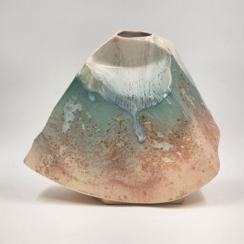 Tony Evans Raku Pottery Vase Signed 231 Ancient Sands Glaze Run 14"x10.5"