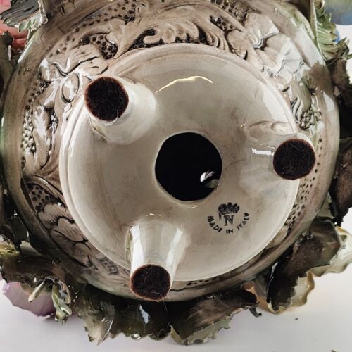 Capodimonte Large Floral Multicolor Centerpiece Footed Short Vase 10.5"h Chipped