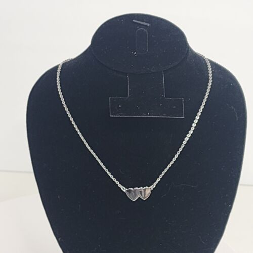 Sarah Coventry Double Heart Necklace Silver Tone Oval Link Chain 7.8" Choker Vtg