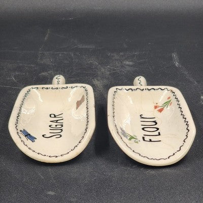 Set Of 2 Ceramic Measuring Scoops Measures Flour and Sugar Hand Painted Homemade