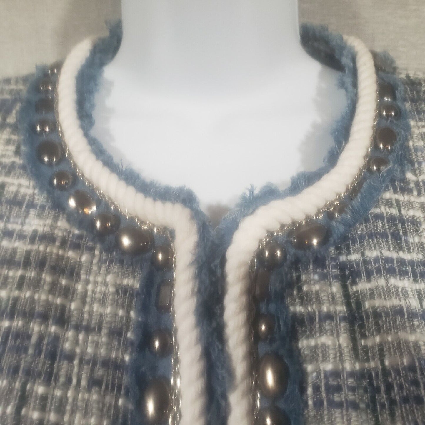Katherine New York Women's Blue Gray & White Blazer Jacket Large Accented Trim