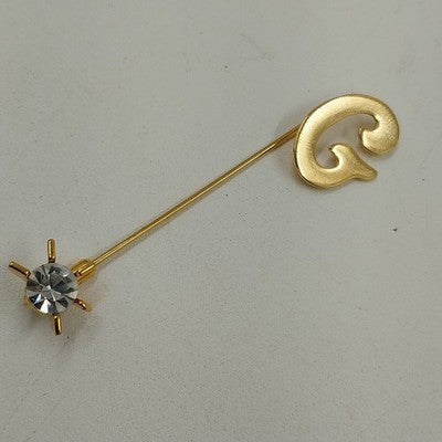 Gold Tone Initial Letter G w Faceted Clear Rhinestone Stick Pin Brooch